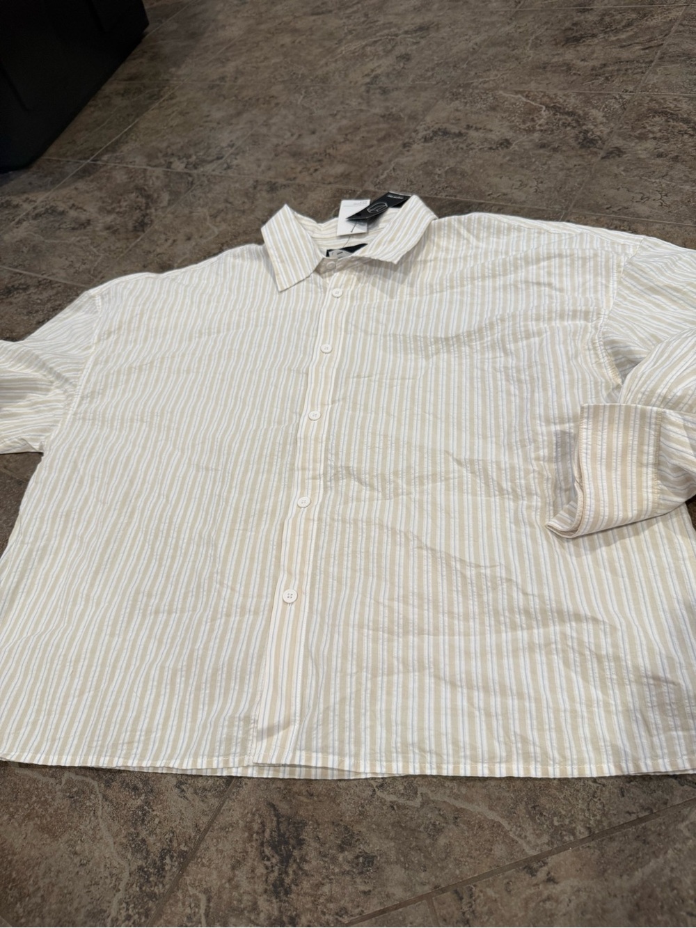 🍕Men's Casual Beige blue & White Striped boxy Button-Up oversized Shirt